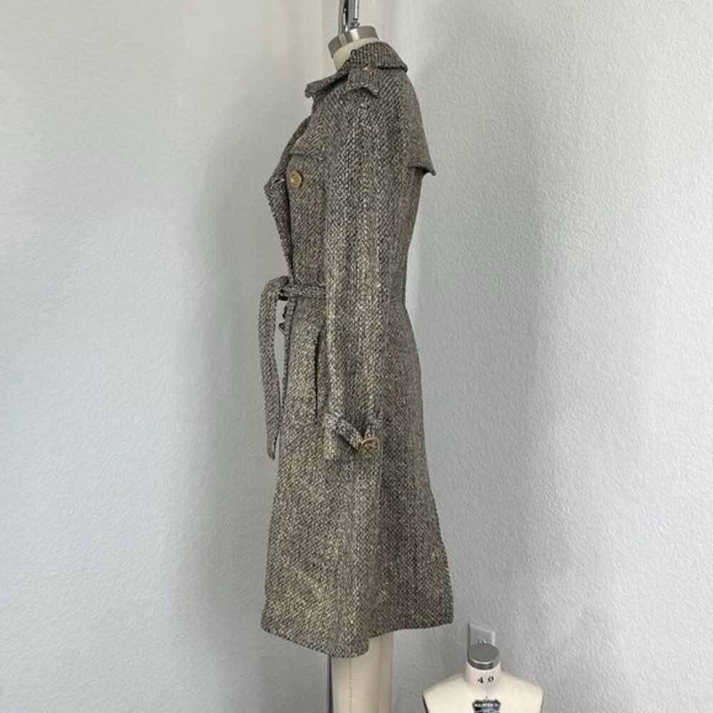 Burberry Metallic Tweed Gold Belted Trench Coat Jacket - Picture 9 of 15